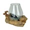 Handcrafted Glass and Teak Vase with Wood Mushroom Embellishments, Rustic Accent